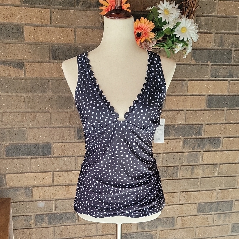 Cupshe black/white polka dot tankini top, size L